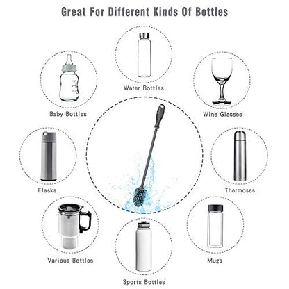 Silicone Bottle Cleaning Brush with Long Handle, 12.5" Water Bottle Cleaner for Baby Bottles, Hydro Flask, Sports Bottle, Vase, Glassware, Perfect for Smaller Diameter Bottle Openings (One Pack) - color: Gray