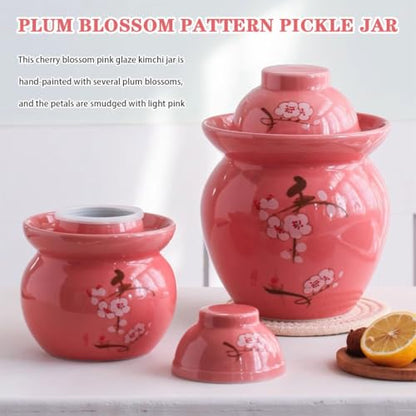 Thickened Ceramic Kimchi Jar, Water Seal Fermentation Tank, Chinese Plum Blossom Pattern Storage Container, Pickled Cucumbers, Sauerkraut(7kg/246.9oz) - size: 7kg/246.9oz