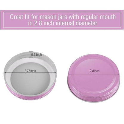 Chuangdi 30 Packs Mason Jar Lids Bulk Regular Mouth Canning Lids Leak Proof Secure Mason Storage Solid Caps(Pink,Steel) - color: Pink