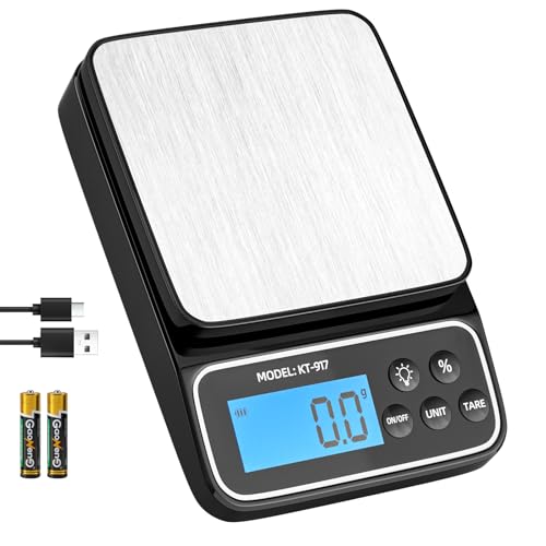 SEMIER Kitchen Scale with 4 Units Percentage and Tare Function, 5kg/11lb, 0.1g/0.01oz Accuracy Digital Scale for Food, Cooking, Baking and Portion Control, USB Rechargeable