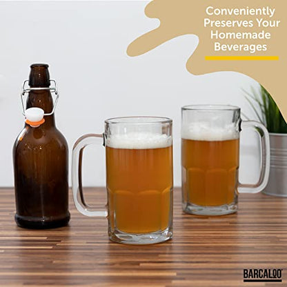 Barcaloo 16 Ounce Clear Glass Beer Bottles for Home Brewing - Beer, Kombucha, Soda, Juice, Fermentation, 12 Pack Glass Bottle with Flip Top Cap - color: Clear, size: 16oz.