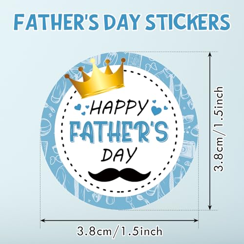 Louise Maelys 500PCS Father’s Day Stickers 1.5inch Round Happy Father's Day Labels with Gold Crown Mustache Design for Gift Wrapping, Cards, Envelopes - color: Happy Father Day