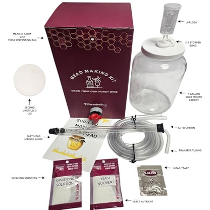 15 Pcs Standard Mead Making Kit - Reusable Make Your Own Mead Kit - Yields 1 Gallon of Mead | Beer Wine Fruit Wine Kombucha Compatibility