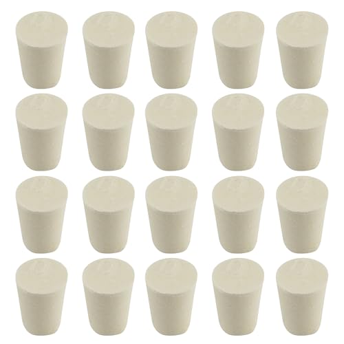White Tapered Shaped Solid Rubber Stopper, Size 0#" 0.7x0.5x0.9inch / 17x13x24mm, 20 per Package - size: 0#,20pcs