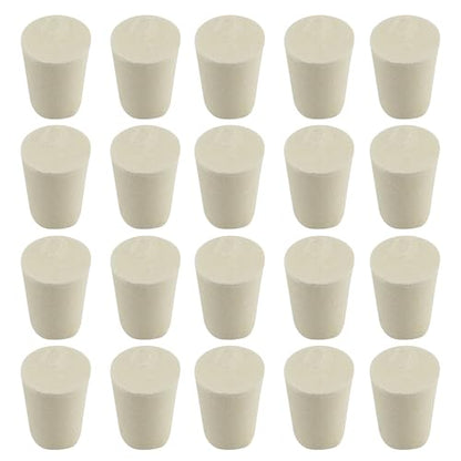 White Tapered Shaped Solid Rubber Stopper, Size 0#" 0.7x0.5x0.9inch / 17x13x24mm, 20 per Package - size: 0#,20pcs