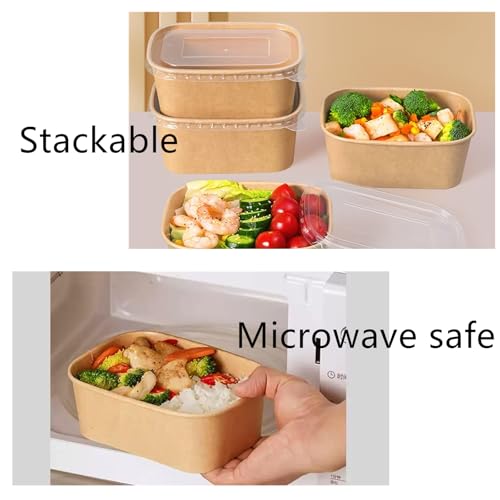 50 Pack 25oz Paper Meal Prep Containers with Lids, Disposable Kraft Food Containers, Stackable Oil-Proof Takeout Salad Bowls for Meal Prep, Picnic, Party Supplies, Microwave Freezer Safe