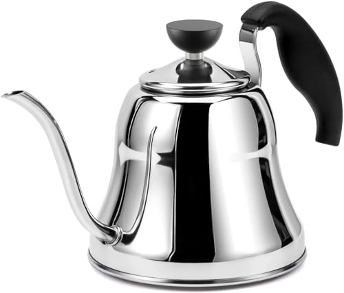 Tea Kettle for Stovetop, Gooseneck Pour Over, Flow Control, 28oz, Silver | Food Grade Stainless Steel，for Home & Kitchen, Precise Gooseneck Spout， Induction & Gas Applicable - style: Mirror Silver