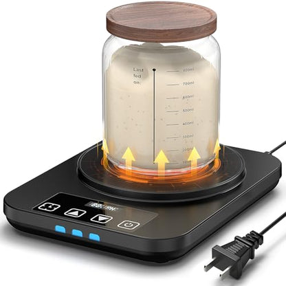 Sourdough Starter Warmer Mat - 24H Timer - Precise 1°F Thermostat Control (70-110°F) - Smart Memory Warming On/Off - Warming Heating Pad for Sour Dough Starter (Black) - color: Black