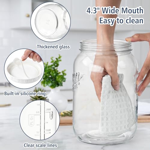 Folinstall 1 Gallon Glass Jar with Lid, Wide Mouth Mason Jars, Large Glass Flour Storage Containers with Airtight Lids, Candy Jar Safe for Cookie, Kombucha, Pickle, Sugar
