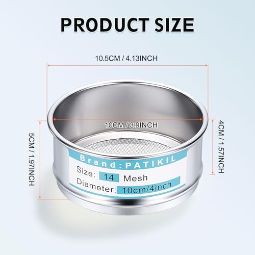 PATIKIL 14 Mesh(1.43mm) Lab Sieve, 3.9"(10cm) Diameter Sifting Screen 304 Stainless Steel Wire Cloth Fine Mesh Sieve for Industrial Laboratory Home Soil Sifter Dry Sift Screens Hash - size: 14 Mesh(1.43mm)/3.9"