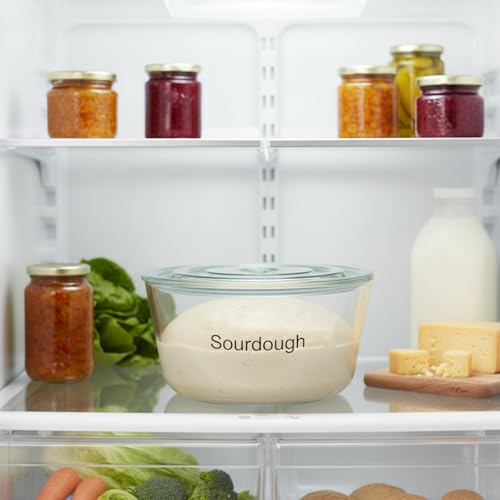 3L/101 oz Sourdough Starter Jar, Sourdough Bread Baking Supplies, Wide Mouth Glass Jar with Airtight Lid, Sour Dough Tools Kit, Food Storage Container for Kitchen Countertop, Round, Clear - size: Round