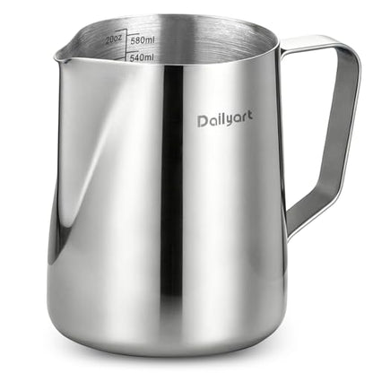 Milk Frother Cup - Dailyart 20oz/600ml milk frothing pitcher 304 Food Grade Stainless Steel Milk Steamer Cup, espresso machine accessories Barista Milk Pitcher Latte Art Tools for Home, Coffee Shops - size: 20 Ounces