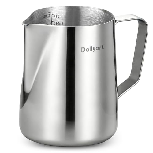 Milk Frother Cup - Dailyart 20oz/600ml milk frothing pitcher 304 Food Grade Stainless Steel Milk Steamer Cup, espresso machine accessories Barista Milk Pitcher Latte Art Tools for Home, Coffee Shops - size: 20 Ounces