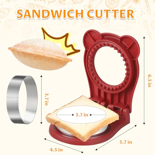 CHICHAUS Uncrustable Sandwich Maker,Sandwiches Pocket Circle Shape 3.7Inch Sandwich Cutter and Sealer,Sandwich Cutter for Kids Breakfast and lunchboxes (Red) - color: Red