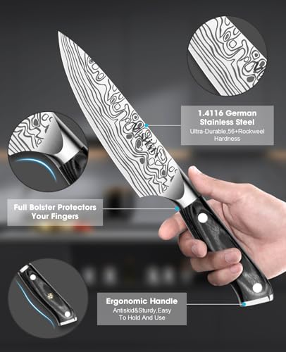 MOSFiATA 2Pcs Chef Knife Set, Sharp Kitchen Knife High Carbon German EN1.4116 Stainless Steel Cooking Knife, 9"&6" Chopping Knife Kitchen Knives Set with Ergonomic Handle, Gift Box - style: 6"&9" chef knife