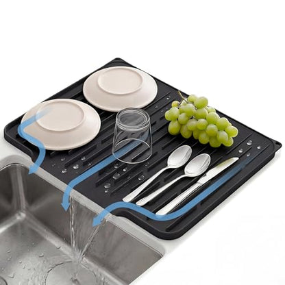 Foldable Silicone Dish Drying Mat for Kitchen Counter & Sink - Quick Dry, Space Saving, Non-Slip Pad for Small Apartments & Coffee Bar Black - color: Black