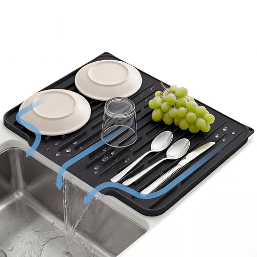Foldable Silicone Dish Drying Mat for Kitchen Counter & Sink - Quick Dry, Space Saving, Non-Slip Pad for Small Apartments & Coffee Bar Black - color: Black