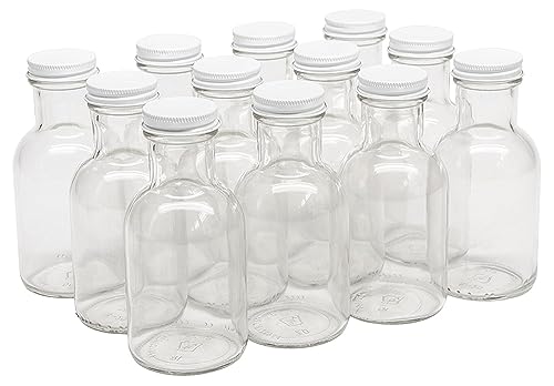 North Mountain Supply 8 Ounce Glass Stout Sauce Bottle - with 38mm White Metal Lids - Case of 12