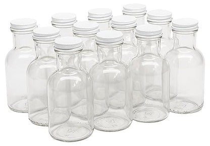 North Mountain Supply 8 Ounce Glass Stout Sauce Bottle - with 38mm White Metal Lids - Case of 12
