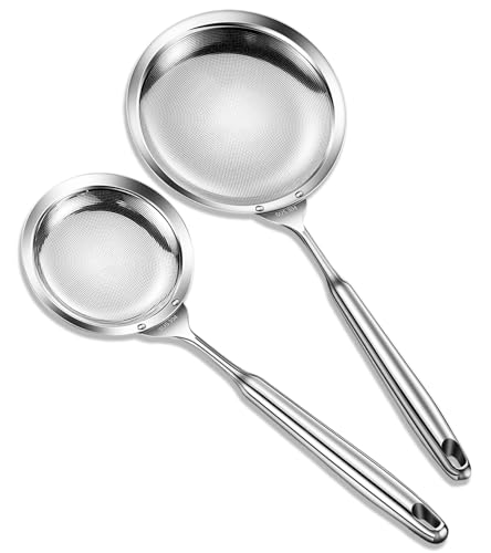 Ugotit Multi-functional Skimmers Spoon Strainer Set, DIA 4.3Inch & 5.9Inch | 304 Stainless Steel, Grease Separator, Strainers Fine Mesh Strainer For Foam, Cooking, Hot Pot, - color: Round Handle 4.3inch&5.9inch