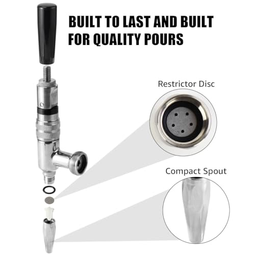 MRbrew Stout Beer Coffee Faucet – 304 Stainless Steel Keg Beer Tap for Cold Brew Coffee & Nitro Beer, Beer Faucet Homebrew Kegerator Tower Tap with Standard Black Plastic Tap Handle