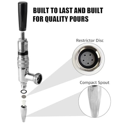 MRbrew Stout Beer Coffee Faucet – 304 Stainless Steel Keg Beer Tap for Cold Brew Coffee & Nitro Beer, Beer Faucet Homebrew Kegerator Tower Tap with Standard Black Plastic Tap Handle