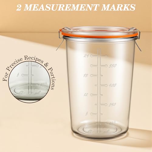 Freshmage Canning Jars 27 oz 2 Pack, Sourdough Starter Jars with 2 Lids Per Jar (Glass Sealing Lid & Plastic Lid), 800ML Wide Mouth Airtight Glass Storage Containers for Pickles, Yogurt, Pasta, Cereal