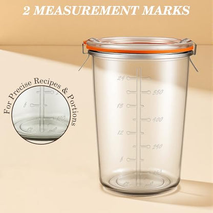 Freshmage Canning Jars 27 oz 2 Pack, Sourdough Starter Jars with 2 Lids Per Jar (Glass Sealing Lid & Plastic Lid), 800ML Wide Mouth Airtight Glass Storage Containers for Pickles, Yogurt, Pasta, Cereal