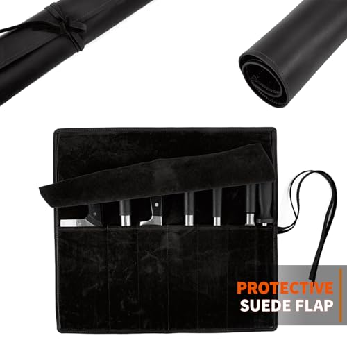 Genuine Leather Knife Roll, Knife Bags for Chefs Professional, Small Chef'S Knife Case Holder, Knives Holders Protectors with 7 Slots - color: 7 Slots Black