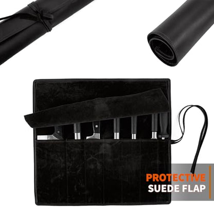 Genuine Leather Knife Roll, Knife Bags for Chefs Professional, Small Chef'S Knife Case Holder, Knives Holders Protectors with 7 Slots - color: 7 Slots Black