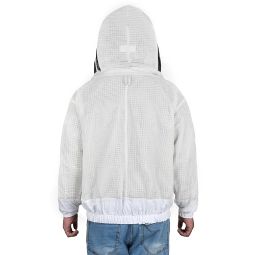 Beekeeping Jacket with Veil 3-Layer Ultra Ventilated 2 Veil Options (Fencing & Round) YKK Zippers Full Protection Suit Carrying Bag (BP-302-White)-XL - color: White 2 Veils, size: XL