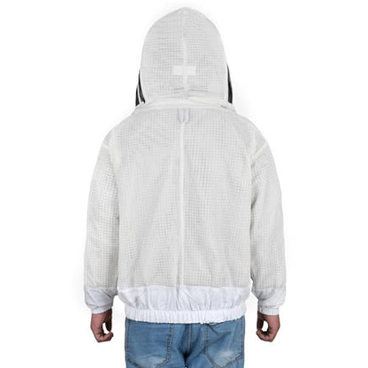 Beekeeping Jacket with Veil 3-Layer Ultra Ventilated 2 Veil Options (Fencing & Round) YKK Zippers Full Protection Suit Carrying Bag (BP-302-White)-XL - color: White 2 Veils, size: XL