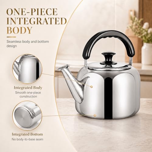 Whistling Stovetop Tea Kettle,Food Grade 316 Stainless Steel,Hot Water Fast to Boil,Stovetop Kettle with Ergonomic Handle,4.2 Quart Capacity
