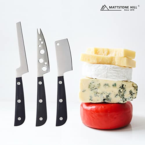 Cheese Knife Set, MATTSTONE HILL Cheese Knives - Soft & Semi Hard Cheese Knife, Soft Cheese Slicer, Cheese Cleaver, Premium Stainless Steel, Black Handle - size: Cheese Knife Set