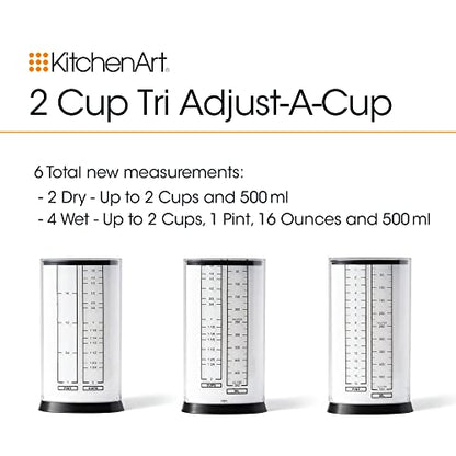 KitchenArt 2 Cup Tri Adjust A-Cup, Easy Pour Measuring Cup, 3.25x3.25x6", Black/White | Mess Free Pouring | Measures 1/8 to 2 Cups | Includes Conversions | Kitchen Adjustable Measuring Cup For Liquids & Solids - size: 2 Cup