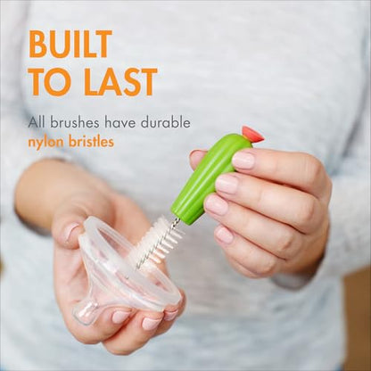 Boon Cacti Bottle Cleaning Brush Set - Includes Bottle Brush, Nipple Brush, Detail Brush, and Straw Brush - Baby Bottle Brush Set for Bottle Drying Rack - Baby Essentials - 4 Count - size: 4 Piece Set, style: Cacti Bottle Brush Set