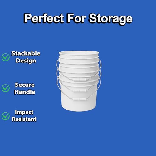 MKS Plastics 1-Gallon Bucket with Airtight Lid – Made in USA, Food Grade BPA Free Plastic, Heavy Duty Multi-Use, Metal Handle with Grip, Stackable Storage – White, 1 Pack - color: 1 Gallon - White, size: 1