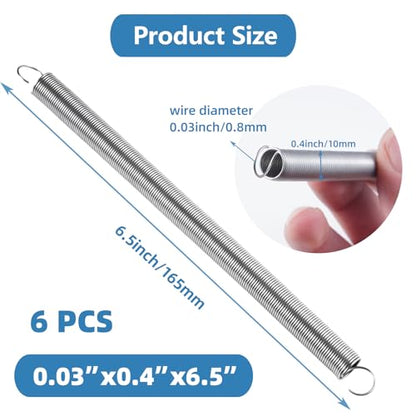 6pcs Extension Springs,0.03"x0.4"x6.5" 304 Stainless Steel Extension Springs with Hook Ends 6.5inch - size: 0.03"x0.4"x6.5"