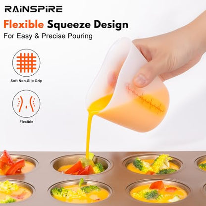 Rainspire Upgraded 3 Piece Silicone Measuring Cup Sets Squeeze & Pour Liquid Measuring Cups Flexible Chocolate Melting Cup Baking Supplies Chef Gifts