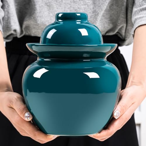 Ceramic Pickle Jar with Lids,Large Traditional Chinese Porcelain Pickle Jar Pickling Jars,Ceramic Fermentation Crock with Water Seal Airlock Lid,Sauerkraut Crock green1-10L (Green1-1.5L - color: Green1, size: 1.5L