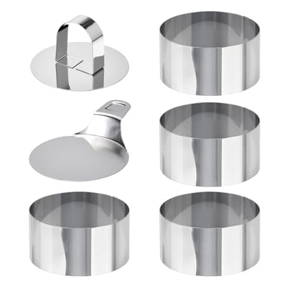 HULISEN Round Cake Ring Mold Set, 3" Crumpet Rings, Stainless Steel Dessert Cooking Molds with Presser & Lifter, Ideal Tool for Mousse, Pastries, Pancakes, Salads - size: 4 Round/ Set-3 Inch with Pusher & Lifter