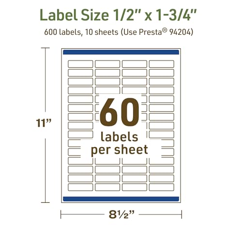 Avery Dissolvable Rectangle Labels, Sure Feed Technology, 0.5" x 1.75", Matte White, Print-to-The-Edge, Laser/Inkjet Printable, 600 Labels Total - style: 600 labels