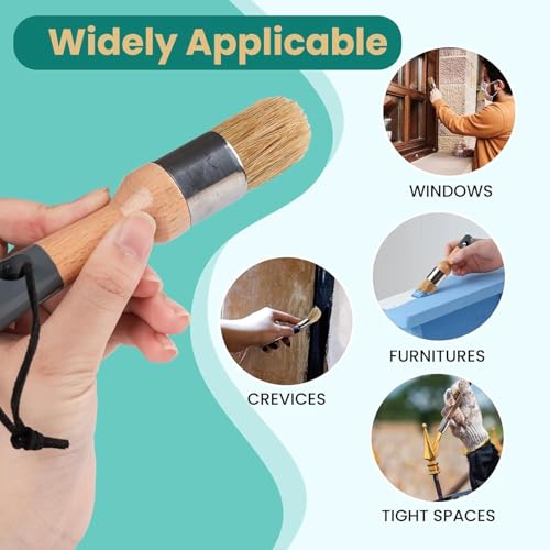 Mister Rui Chalk Wax Paint Brush, 4pcs, Chalk Paint Brushes for Furniture, Flat Pointed and Round Brush with Natural Bristles for Chalk Paint and Wax, Natural Bristles Stencil Brushes, No Shedding
