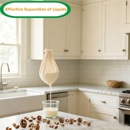 2 Pack XXL 14"x14" Nut Milk Bag - Unbleached Natural Cotton Cheese Cloths | Reusable Cheesecloth Strainer for Almond/Oat/Soy Milk, Juice, Cold Brew Coffee, Yogurt, Wine, Soup | Triple Stitched - size: 14" x 14"