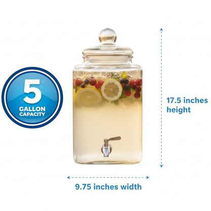 Extra Large 5 Gallon Glass Beverage Dispenser with Stainless Steel Spigot – Bulk Drink Container for Parties, Events, Weddings & Home Use