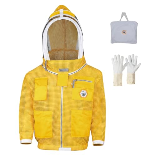 Beekeeping Jacket with Veil 3-Layer Ultra Ventilated Veil Fencing YKK Zippers Full Protection Suit Carrying Bag (BP-301-Golden)-M - color: Golden Fencing Veil, size: Medium