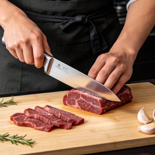 imarku 15-Piece Knife Block Set Built-in Sharpener, Japanese High Carbon Stainless Steel Kitchen Knife Set, Dishwasher Safe, Chef Knife Set with Wooden Knife Block, Santoku Knives for Kitchen Cooking - color: Brown