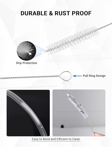 SARDVISA Flexible Long Drain Brush Tool with Large Double Elastic Nylon Ends, Stainless Steel Tube Cleaner Brush for Kitchen, Sink, Drain Pipe, and Long Pipe Cleaning, 2 Straw Cleaning Brushes - size: Large clean brush