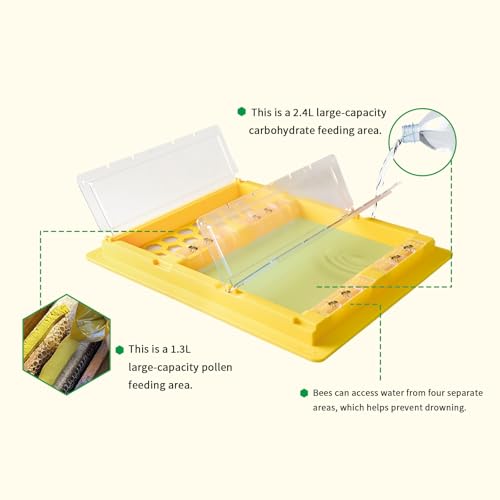 Bee Top Feeder for 10-Frame Beehive - Dry & Wet Separation Design, Hive Feeder Large Capacity Water/Pollen Slurry Feeder for Beekeeping 19.7X16.1inch | Dry & Wet Separation Design, Large Capacity, Water/Pollen Slurry Feeder, Beekeeping Supplies