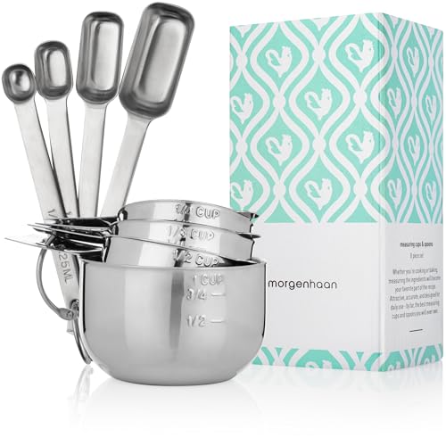 Premium 304 Stainless Steel Measuring Kit - 8-Piece Essential Cups and Spoons for Everyday Use, Stackable & Durable